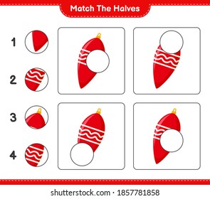 Match the halves. Match halves of Christmas Lights. Educational children game, printable worksheet, vector illustration