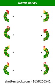 Match halves of Christmas wreaths. Logical game for children. svg