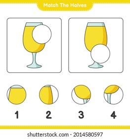 Coincide con las mitades. Coincide con las mitades de Cocktail. Juego infantil educativo, hoja de cálculo imprimible, ilustración vectorial