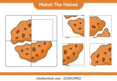 Match die Hälften! Match Hälften von Keks. Kinderspiel, druckbares Arbeitsblatt, Vektorgrafik