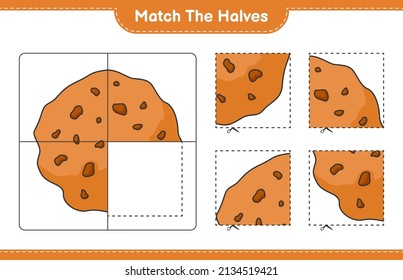 Match the halves. Match halves of Cookie. Educational children game, printable worksheet, vector illustration