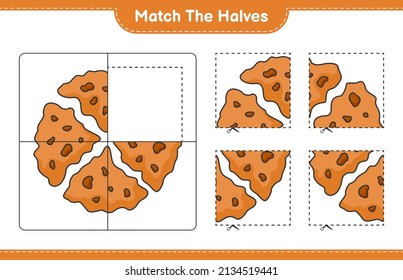 Match the halves. Match halves of Cookie. Educational children game, printable worksheet, vector illustration