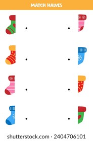 Match halves of cute cartoon colorful socks. Logical game for kids.