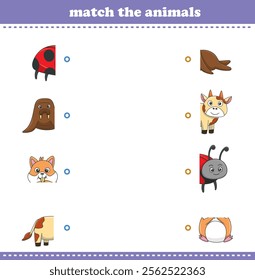 Match halves of cute cartoon wildlife animals. Logical game for kids