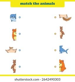 Match halves of cute cartoon wildlife animals. Logical game for kids