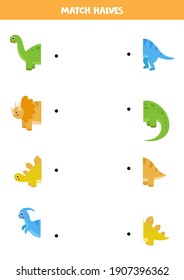 Match halves of cute dinosaurs. Logical game for kids.