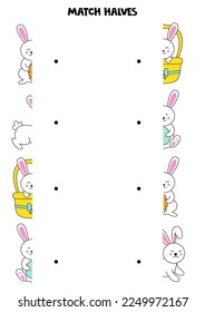 Coincide con mitades de lindos conejitos de Pascua. Juego lógico para niños.