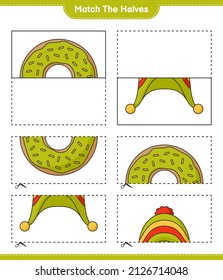 Match the halves. Match halves of Donut and Hat. Educational children game, printable worksheet, vector illustration