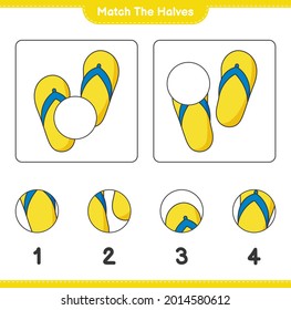 Match the halves. Match halves of Flip Flop. Educational children game, printable worksheet, vector illustration