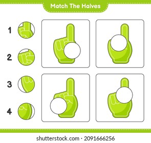Match the halves. Match halves of Foam Finger. Educational children game, printable worksheet, vector illustration