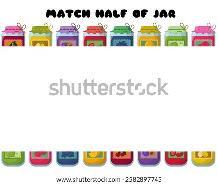 Match the halves of the fruit jam jars, leisure game vector illustration for kids activity