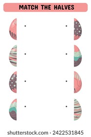 Match the halves game for preschoolers. A game with Easter eggs. Color sheet for printing. Vector illustration
