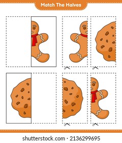Match the halves. Match halves of Gingerbread Man and Cookies. Educational children game, printable worksheet, vector illustration
