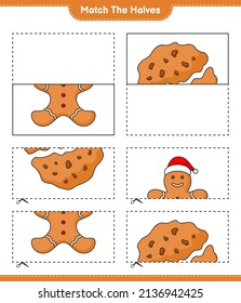 Match the halves. Match halves of Gingerbread Man and Cookies. Educational children game, printable worksheet, vector illustration