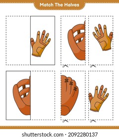 Match the halves. Match halves of Golf Gloves and Baseball Glove. Educational children game, printable worksheet, vector illustration