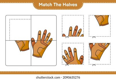 Match the halves. Match halves of Golf Gloves. Educational children game, printable worksheet, vector illustration