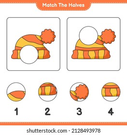 Match the halves. Match halves of Hat. Educational children game, printable worksheet, vector illustration