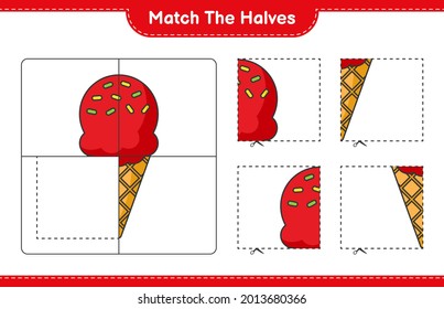 Match the halves. Match halves of Ice Cream. Educational children game, printable worksheet, vector illustration