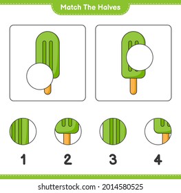 Match the halves. Match halves of Ice Cream. Educational children game, printable worksheet, vector illustration