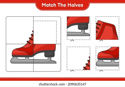 Match the halves. Match halves of Ice Skates. Educational children game, printable worksheet, vector illustration