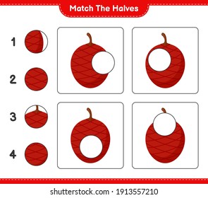 Match the halves. Match halves of Ita Palm. Educational children game, printable worksheet, vector illustration