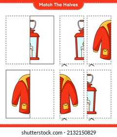 Coincide con las mitades. Coincide con mitades de Ropa de Linterna y Ropa Cálida. Juego infantil educativo, hoja de cálculo imprimible, ilustración vectorial
