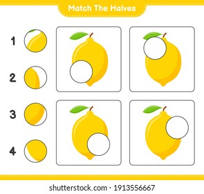 Match the halves. Match halves of Lemon. Educational children game, printable worksheet, vector illustration