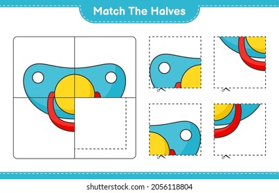 Match the halves. Match halves of Pacifier. Educational children game, printable worksheet, vector illustration