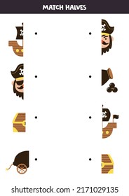 Match halves of pirate elements. Logical game for kids.