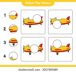 Match the halves. Match halves of Plane. Educational children game, printable worksheet, vector illustration