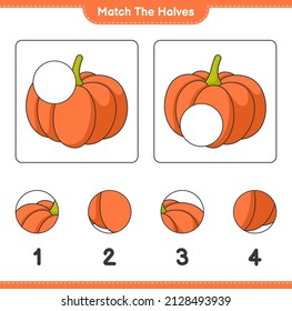 Match the halves. Match halves of Pumpkin. Educational children game, printable worksheet, vector illustration