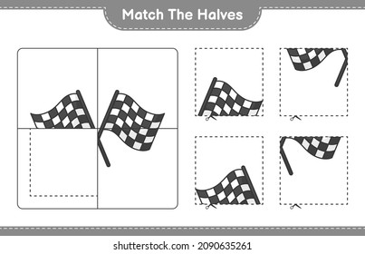 Match the halves. Match halves of Racing Flags. Educational children game, printable worksheet, vector illustration