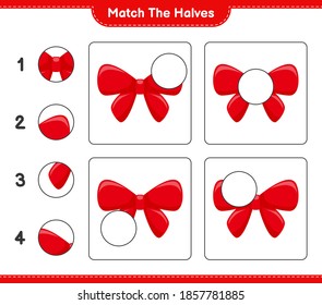 Match the halves. Match halves of Ribbons. Educational children game, printable worksheet, vector illustration