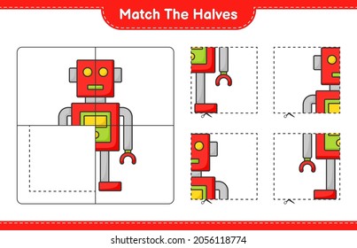 Match the halves. Match halves of Robot Character. Educational children game, printable worksheet, vector illustration