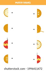 Match halves of round objects. Logical game for kids.
