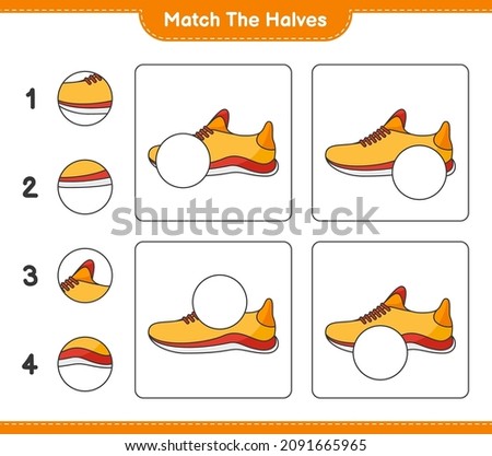 Match the halves. Match halves of Running Shoes. Educational children game, printable worksheet, vector illustration