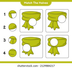 Match the halves. Match halves of Scarf. Educational children game, printable worksheet, vector illustration