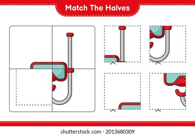 Match the halves. Match halves of Scuba Diving Mask. Educational children game, printable worksheet, vector illustration