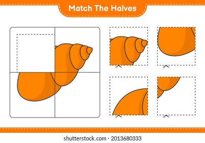 Match the halves. Match halves of Sea Shells. Educational children game, printable worksheet, vector illustration