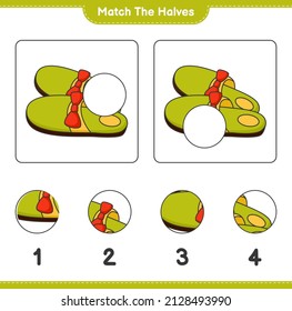 Match the halves. Match halves of Slippers. Educational children game, printable worksheet, vector illustration