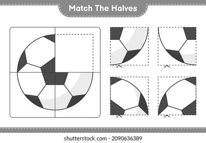 Match die Hälften! Match Hälften des Fußball-Balls. Kinderspiel, druckbares Arbeitsblatt, Vektorgrafik