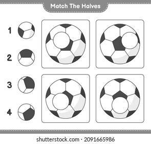 Match the halves. Match halves of Soccer Ball. Educational children game, printable worksheet, vector illustration