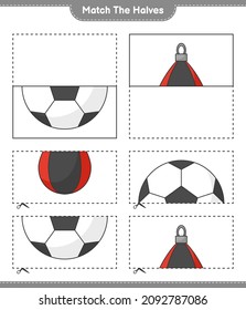 Match the halves. Match halves of Soccer Ball and Punching Bag. Educational children game, printable worksheet, vector illustration