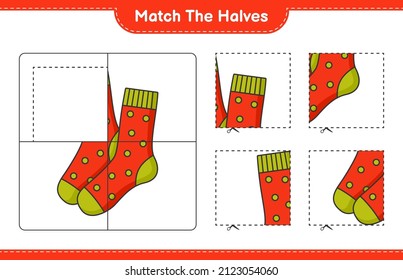 Match die Hälften! Match Hälften von Socken. Kinderspiel, druckbares Arbeitsblatt, Vektorgrafik