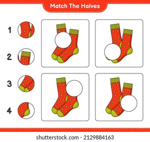 Coincide con las mitades. Coincide con mitades de zócalos. Juego infantil educativo, hoja de cálculo imprimible, ilustración vectorial