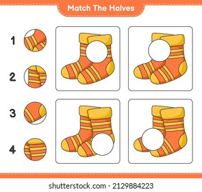 Coincide con las mitades. Coincide con mitades de zócalos. Juego infantil educativo, hoja de cálculo imprimible, ilustración vectorial