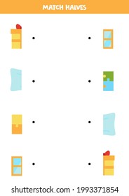 Match halves of square objects. Logical game for kids.