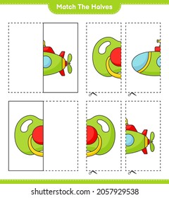 Match the halves. Match halves of Submarine and Pacifier. Educational children game, printable worksheet, vector illustration