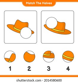 Match the halves. Match halves of Summer Hat. Educational children game, printable worksheet, vector illustration