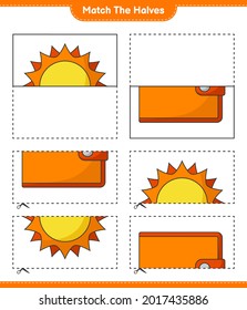 Match the halves. Match halves of Sun and Wallet. Educational children game, printable worksheet, vector illustration